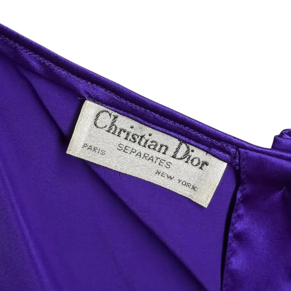 Vintage Christian Dior Deadstock 80s Royal Purple Silk Satin Button Back Cami 14